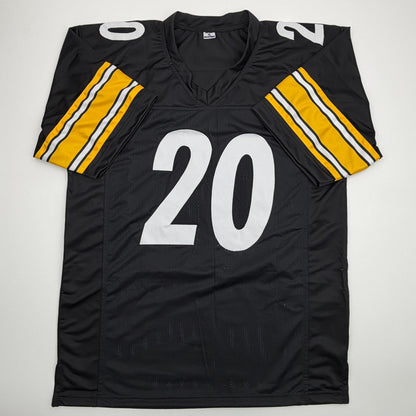 Autographed/Signed Kaleb Johnson Pittsburgh Black Football Jersey Beckett BAS COA