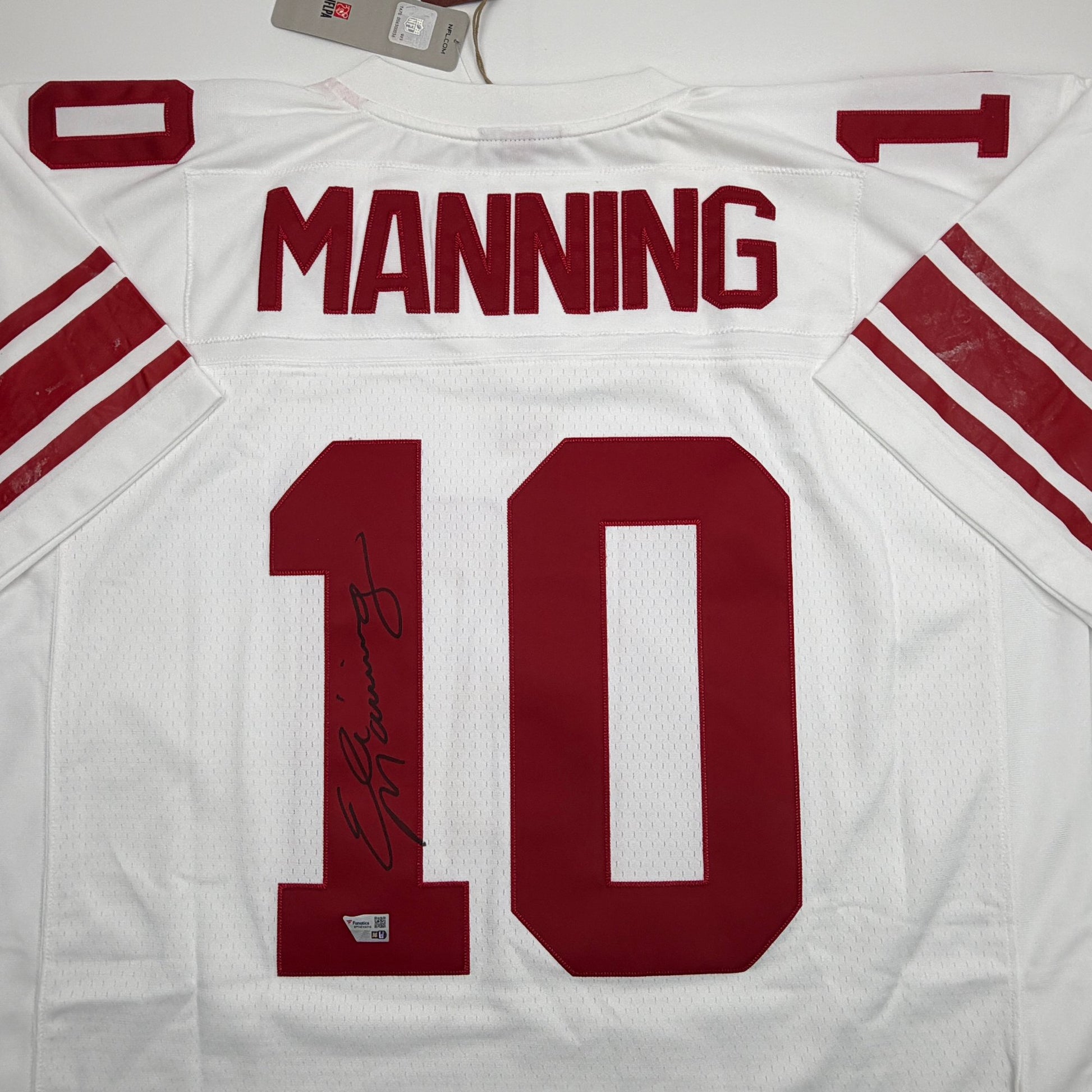 Autographed/Signed Eli Manning New York Giants White Mitchell & Ness Authentic Football Jersey Fanatics COA