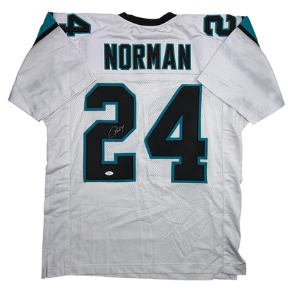 Autographed/Signed Josh Norman Carolina White Football Jersey JSA COA