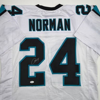 Autographed/Signed Josh Norman Carolina White Football Jersey JSA COA