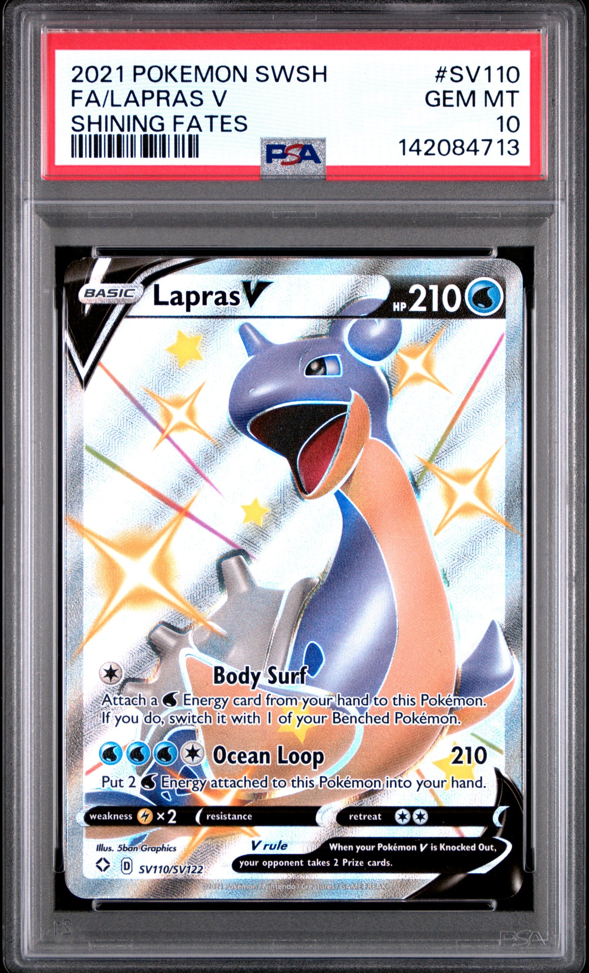 Graded 2021 Pokemon Shining Fates Lapras V #SV110 SWSH Trading