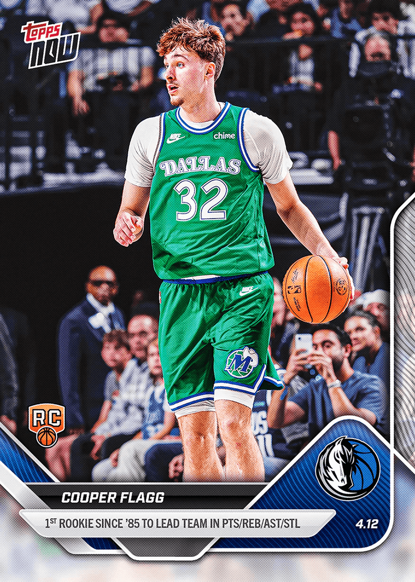 2025 Topps Now Cooper Flagg #253 1st Rookie Since '85 to Lead Team in Pts/Reb/Ast/Stl Dallas Mavericks Rookie RC Basketball Card