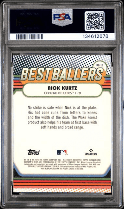 Graded 2024 Topps Bowmans Best Nick Kurtz #BB13 Best Ballers Rookie RC Baseball Card PSA 10 Gem Mint