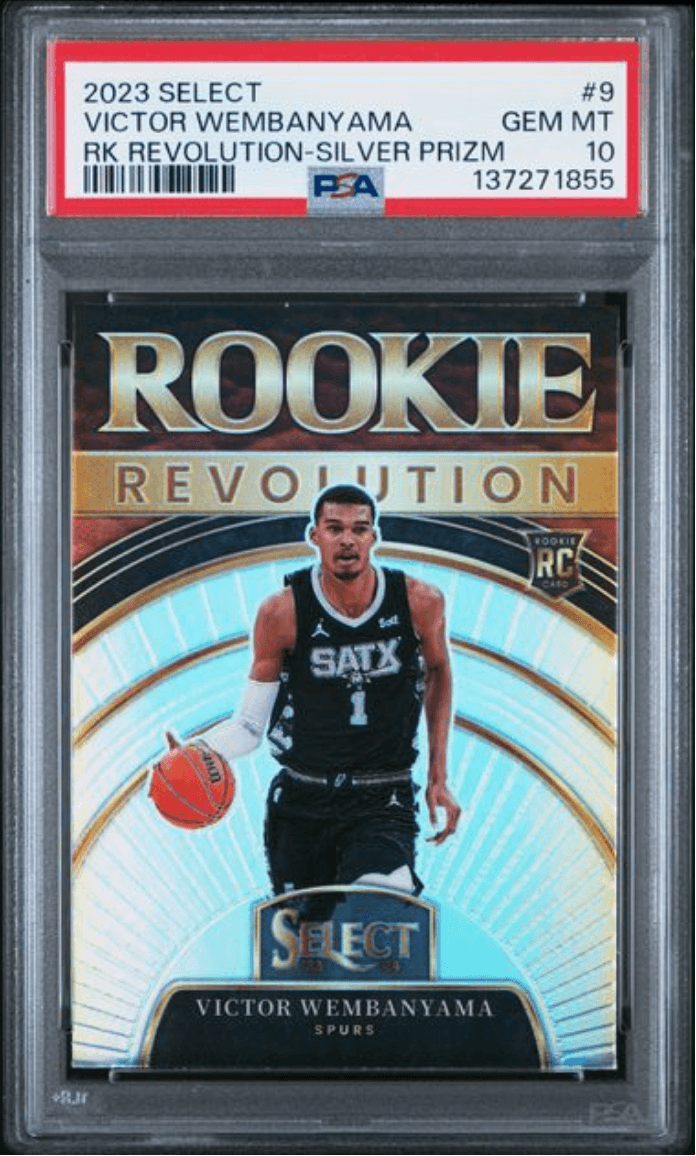 Graded 2023 Panini Select Victor Wembanyama #9 Rookie Revolution Silver Prizm Rookie RC Basketball Card PSA 10 Gem Mint