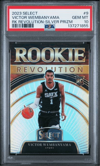 Graded 2023 Panini Select Victor Wembanyama #9 Rookie Revolution Silver Prizm Rookie RC Basketball Card PSA 10 Gem Mint