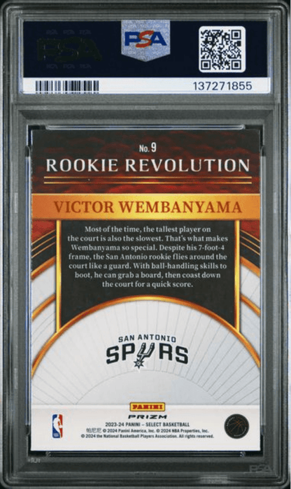 Graded 2023 Panini Select Victor Wembanyama #9 Rookie Revolution Silver Prizm Rookie RC Basketball Card PSA 10 Gem Mint