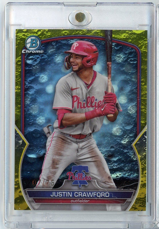 2023 Bowman Chrome Justin Crawford #BDC71 /75 Yellow Lunar Refractor Rookie RC Baseball Card