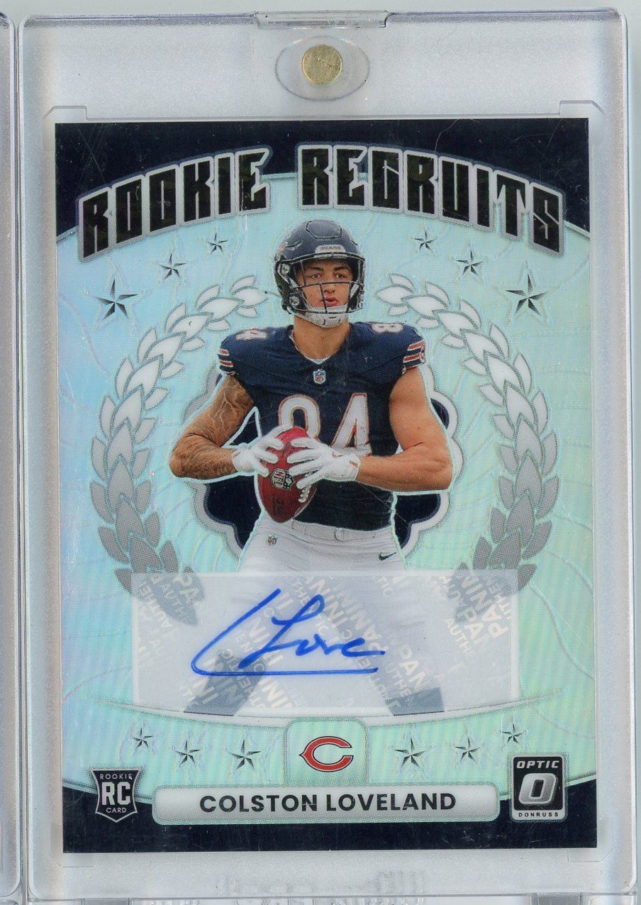  2025 Panini Donruss Optic Colston Loveland #10 /199 Rookie Recruits Refractor Auto Rookie RC Football Card