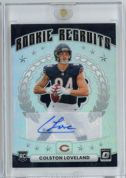  2025 Panini Donruss Optic Colston Loveland #10 /199 Rookie Recruits Refractor Auto Rookie RC Football Card