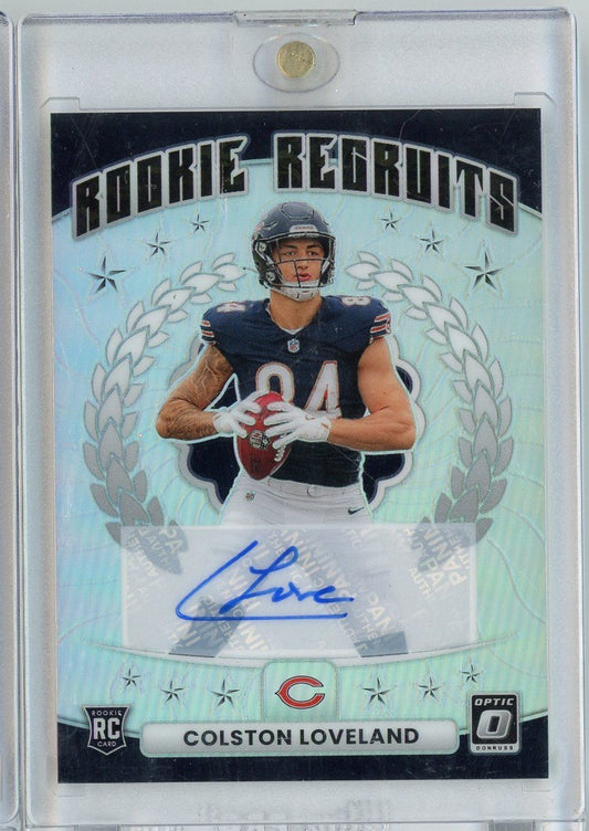  2025 Panini Donruss Optic Colston Loveland #10 /199 Rookie Recruits Refractor Auto Rookie RC Football Card
