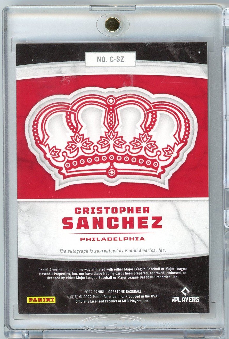  2022 Panini Capstone Cristopher Sanchez #CSZ Crown Auto Rookie RC Baseball Card 