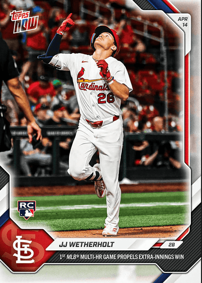 2026 Topps Now JJ Wetherholt #86 1st MLB Multi HR Game Propels Extra Innings Win St Louis Cardinals Rookie RC Baseball Card