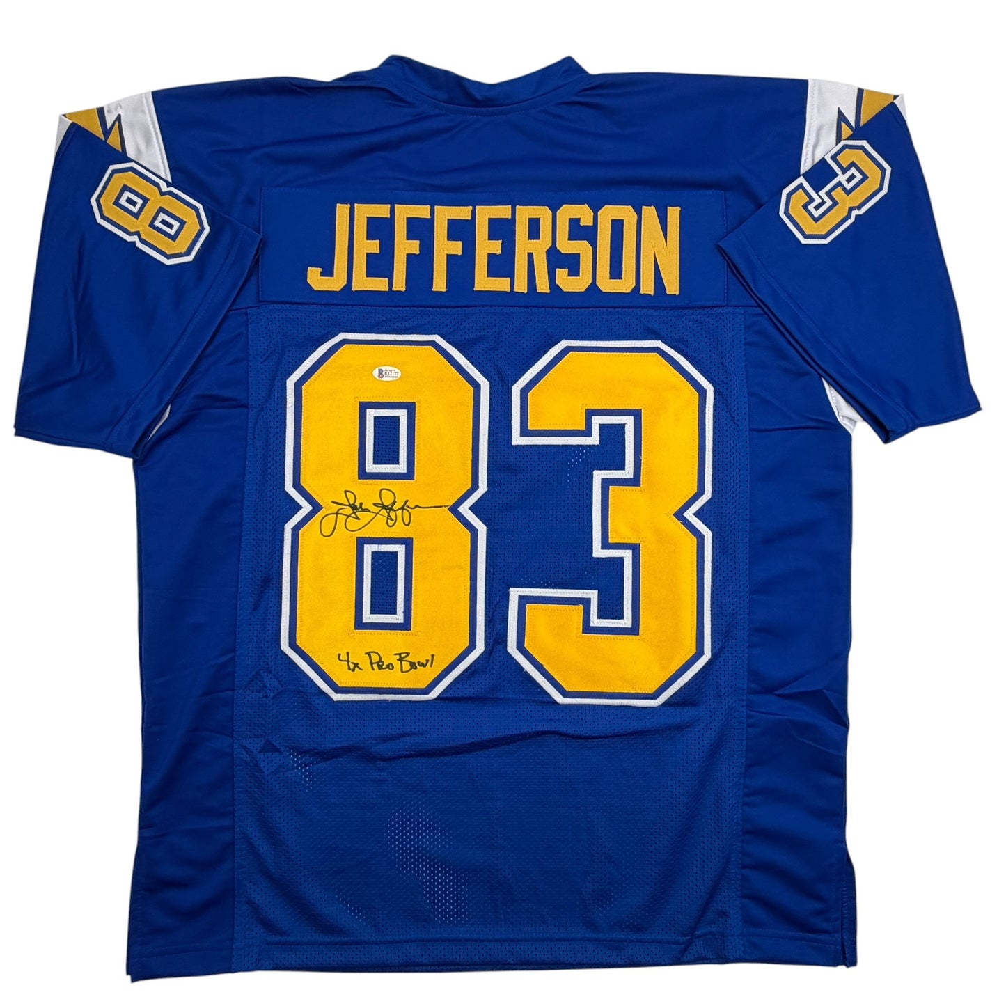 Autographed/Signed John Jefferson Los Angeles San Diego Royal Blue Football Jersey Beckett BAS COA