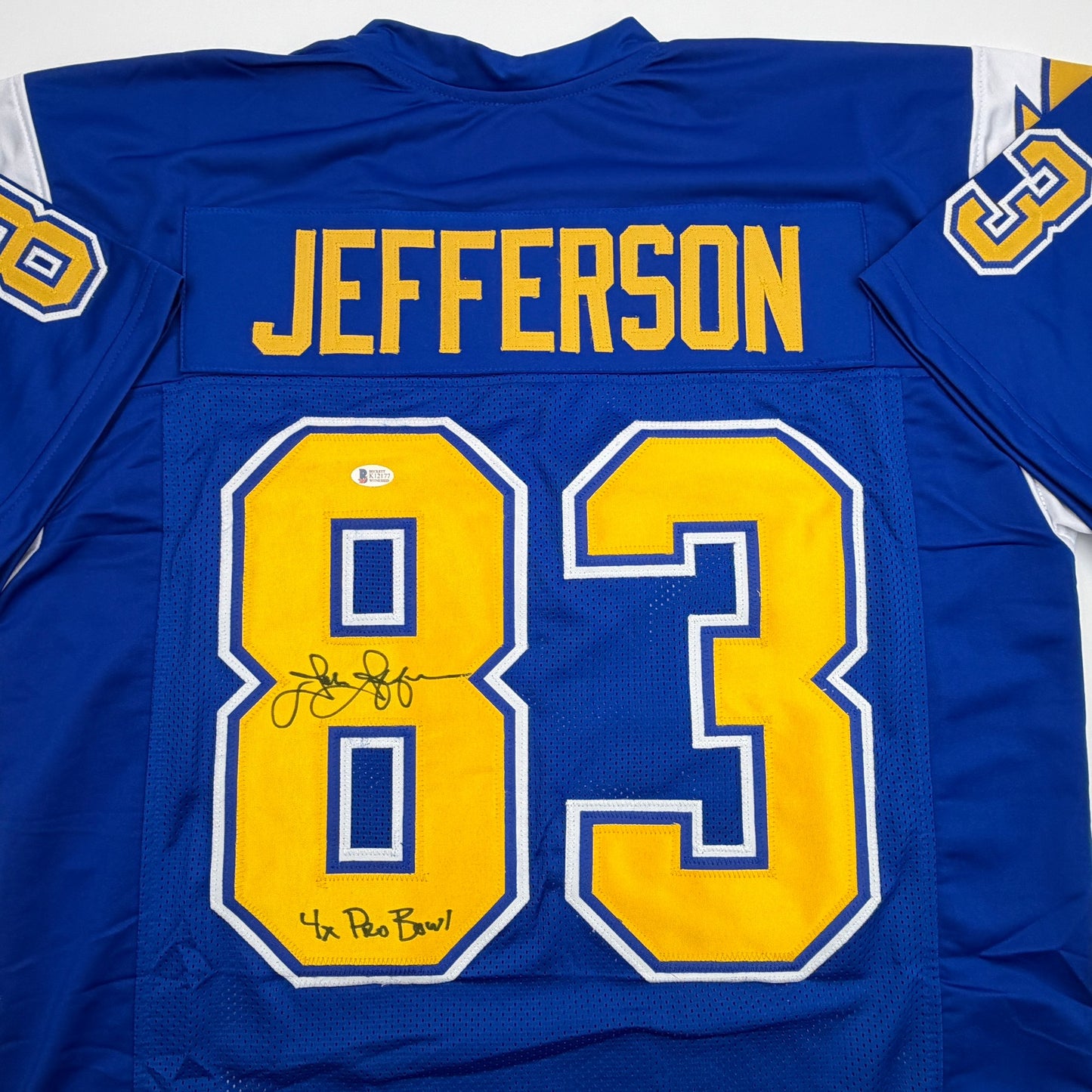 Autographed/Signed John Jefferson Los Angeles San Diego Royal Blue Football Jersey Beckett BAS COA