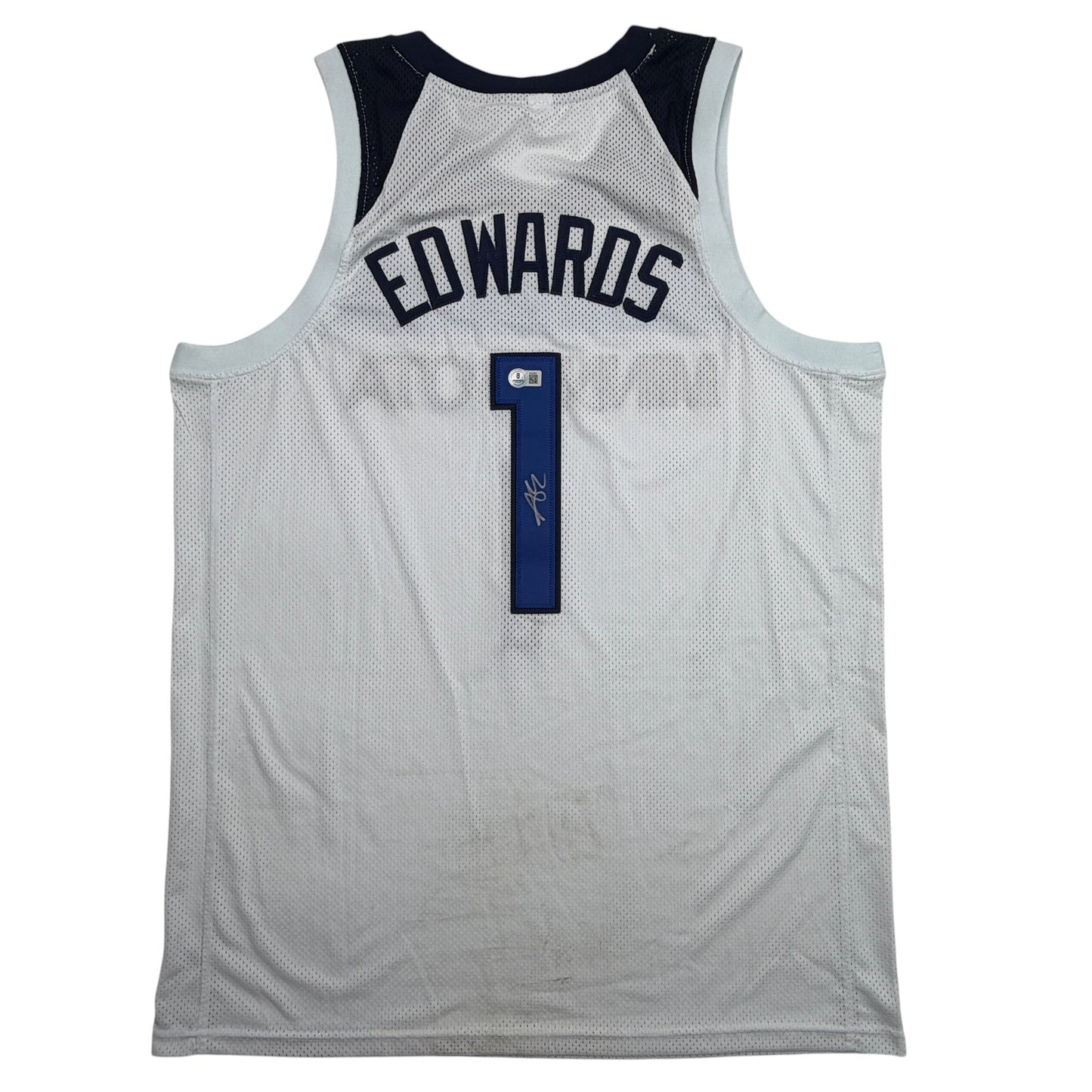 Autographed/Signed Anthony Edwards Minnesota White Basketball Jersey Beckett BAS COA