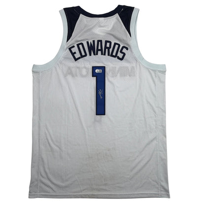 Autographed/Signed Anthony Edwards Minnesota White Basketball Jersey Beckett BAS COA
