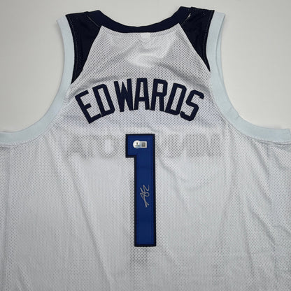 Autographed/Signed Anthony Edwards Minnesota White Basketball Jersey Beckett BAS COA