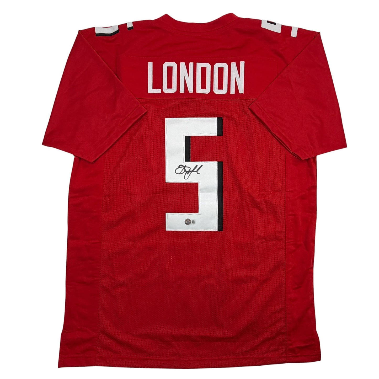 Autographed/Signed Drake London Atlanta Red Football Jersey Beckett BAS COA