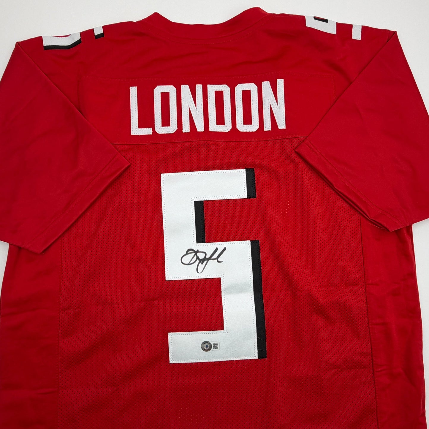 Autographed/Signed Drake London Atlanta Red Football Jersey Beckett BAS COA