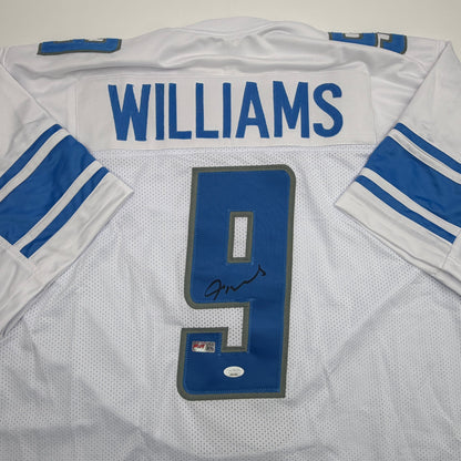 Autographed/Signed Jameson Williams Detroit White Football Jersey JSA COA