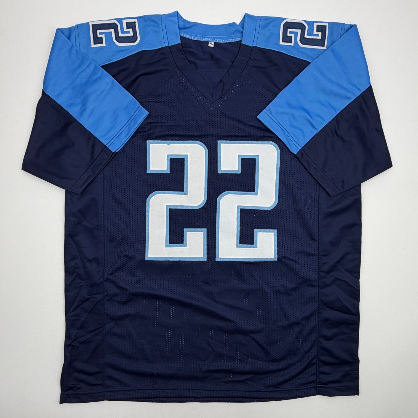 Autographed/Signed Derrick Henry Rookie Navy Blue Football Jersey Beckett BAS COA