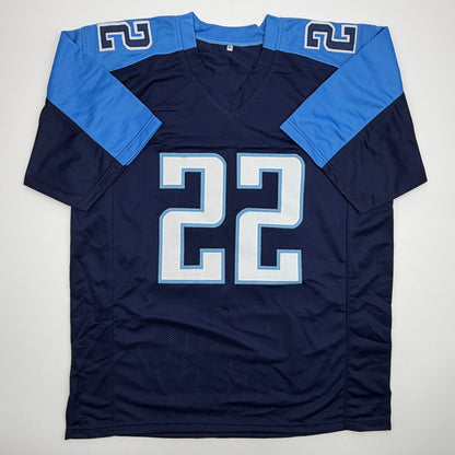 Autographed/Signed Derrick Henry Rookie Navy Blue Football Jersey Beckett BAS COA