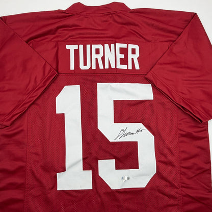 Autographed/Signed Dallas Turner Alabama Red College Football Jersey Beckett BAS COA