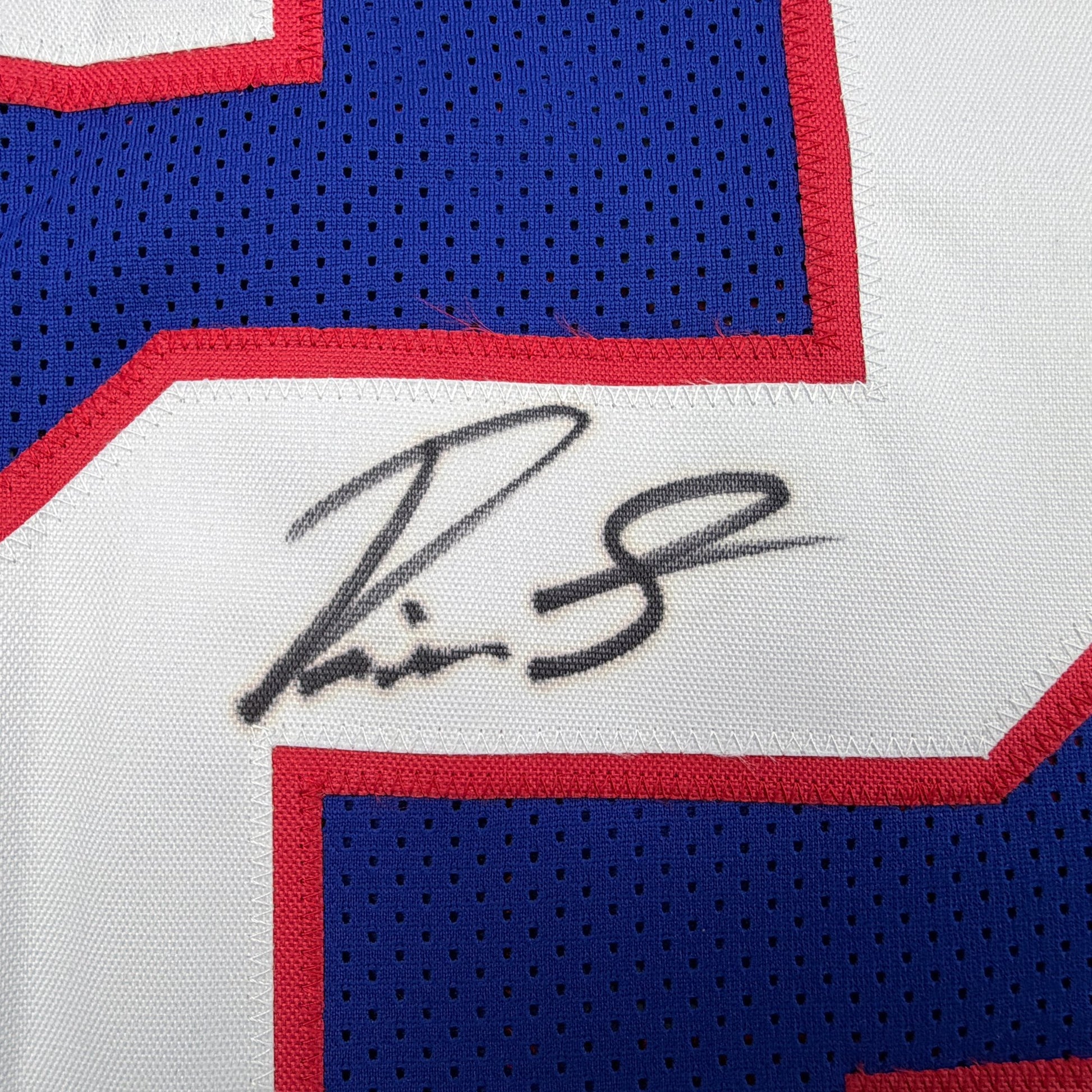 Autographed/Signed Devin Singletary New York Blue Retro Football Jersey Beckett BAS COA