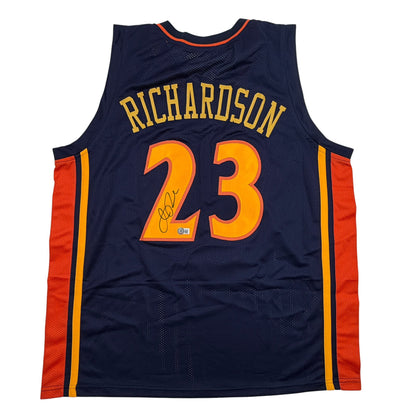 Autographed/Signed Jason Richardson Golden State Navy Blue Basketball Jersey Beckett BAS COA