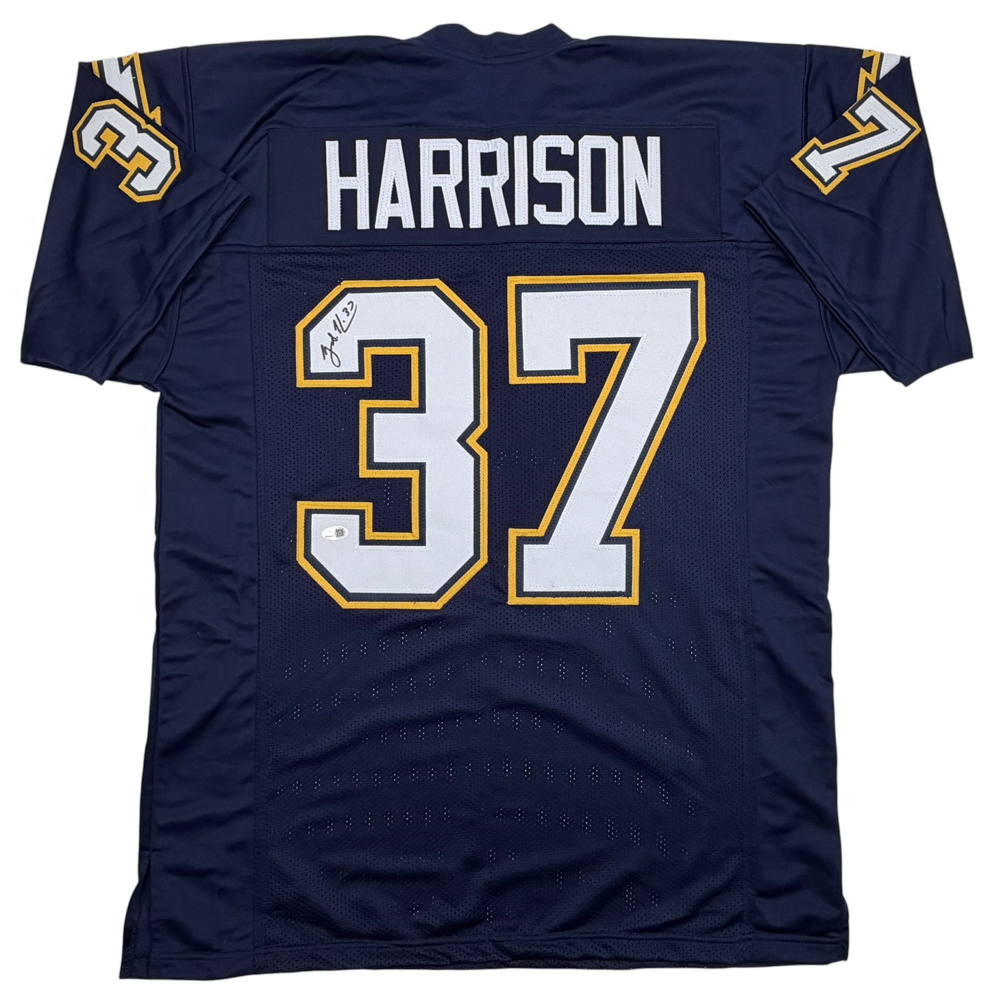 Autographed/Signed Rodney Harrison Los Angeles San Diego Navy Blue Football Jersey Beckett BAS COA