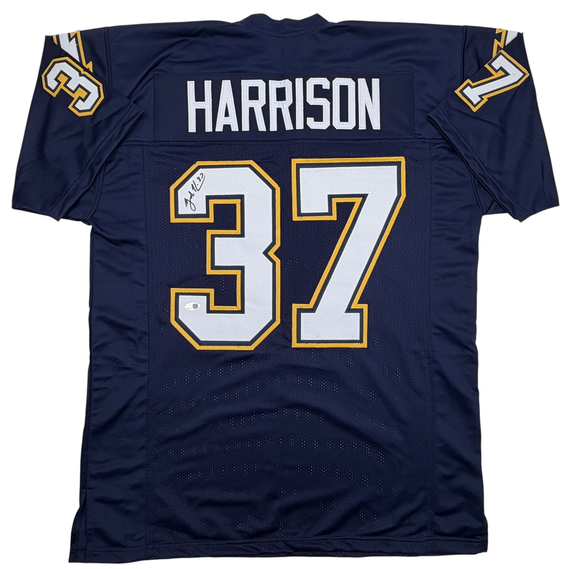 Autographed/Signed Rodney Harrison Los Angeles San Diego Navy Blue Football Jersey Beckett BAS COA