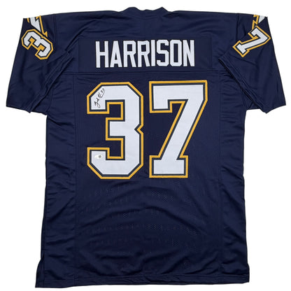 Autographed/Signed Rodney Harrison Los Angeles San Diego Navy Blue Football Jersey Beckett BAS COA