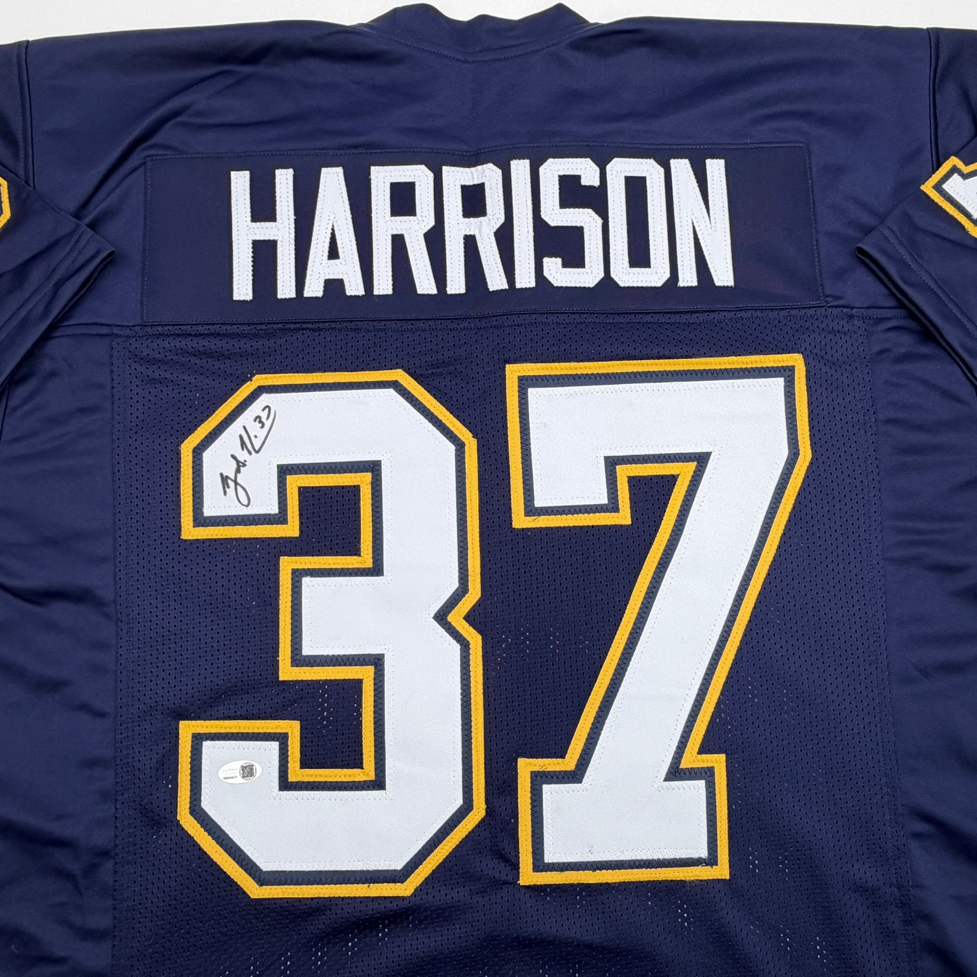Autographed/Signed Rodney Harrison Los Angeles San Diego Navy Blue Football Jersey Beckett BAS COA