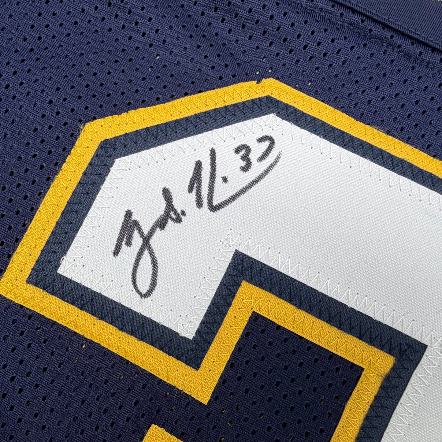 Autographed/Signed Rodney Harrison Los Angeles San Diego Navy Blue Football Jersey Beckett BAS COA