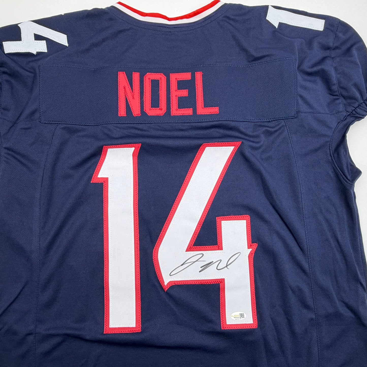 Autographed/Signed Jaylin Noel Houston Navy Blue Pro Cut Football Jersey JSA COA