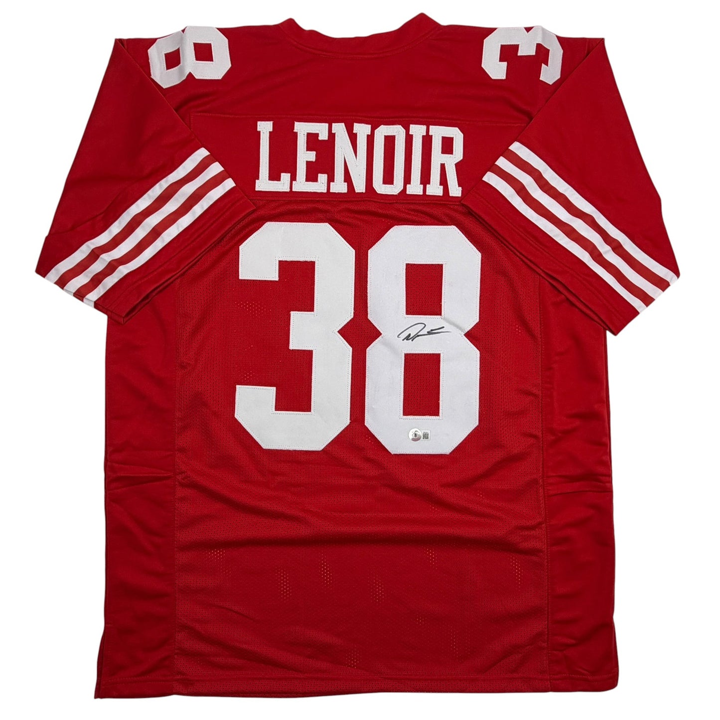 Autographed/Signed Deommodore Lenoir San Francisco Red Football Jersey Beckett BAS COA