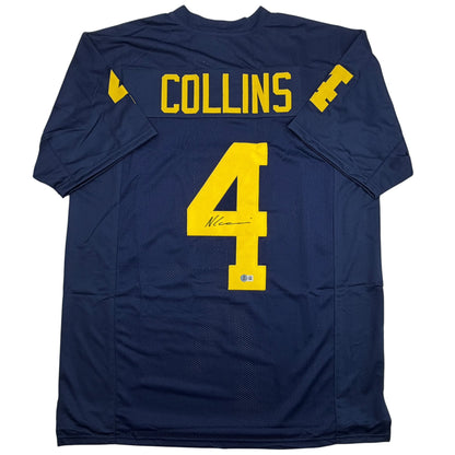 Autographed/Signed Nico Collins Michigan Blue College Football Jersey Beckett BAS COA