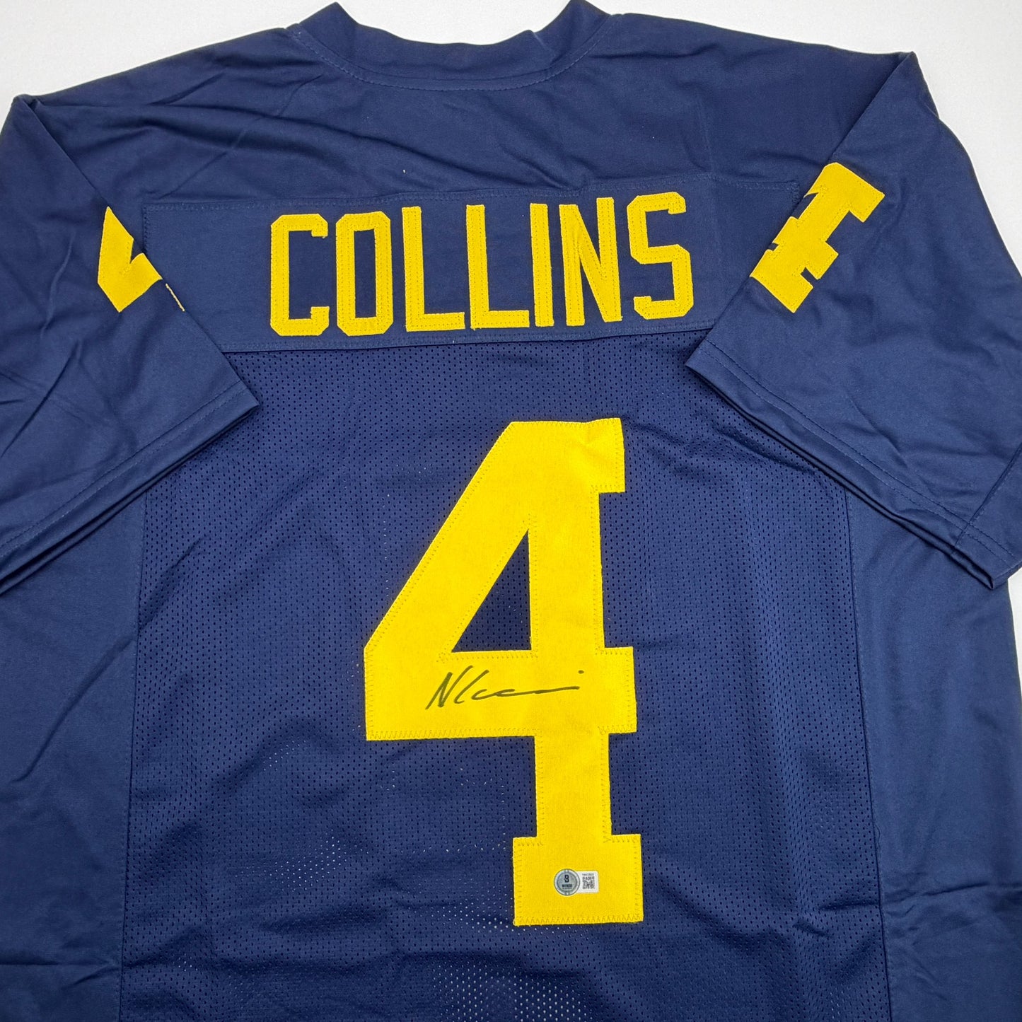 Autographed/Signed Nico Collins Michigan Blue College Football Jersey Beckett BAS COA