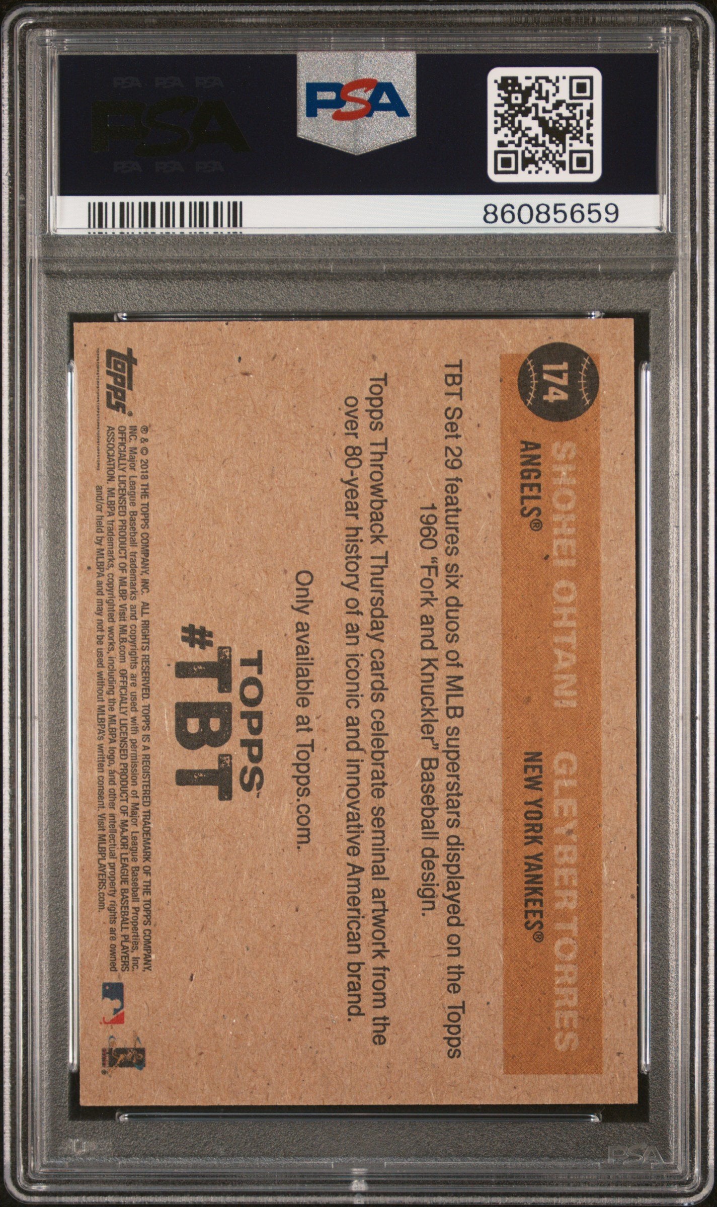 Graded 2018 Topps Shohei Ohtani Gleyber Torres #174 Throwback Thursday Rookie RC Baseball Card PSA 10 Gem Mint