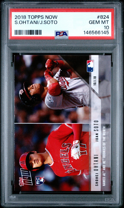 Graded 2018 Topps Now Shohei Ohtani & Juan Soto #824 AL & NL Rookies of the Month Rookie RC Baseball Card PSA 10 Gem Mint