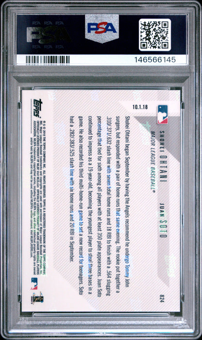 Graded 2018 Topps Now Shohei Ohtani & Juan Soto #824 AL & NL Rookies of the Month Rookie RC Baseball Card PSA 10 Gem Mint