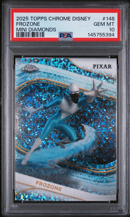 Graded 2025 Topps Chrome Disney Frozone #148 Mini Diamonds The Incredibles Trading Card PSA 10 Gem Mint
