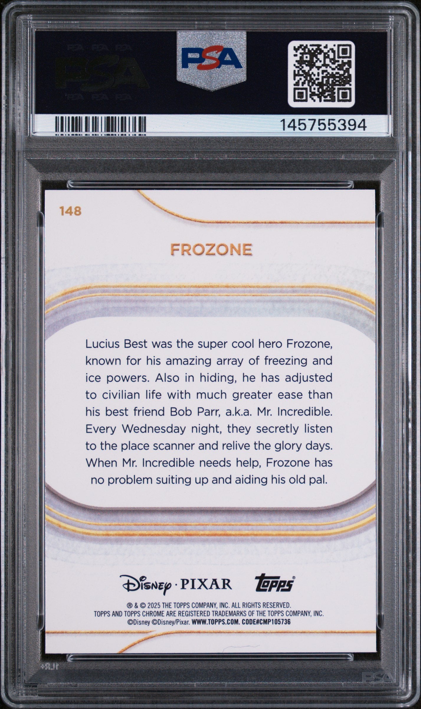 Graded 2025 Topps Chrome Disney Frozone #148 Mini Diamonds The Incredibles Trading Card PSA 10 Gem Mint