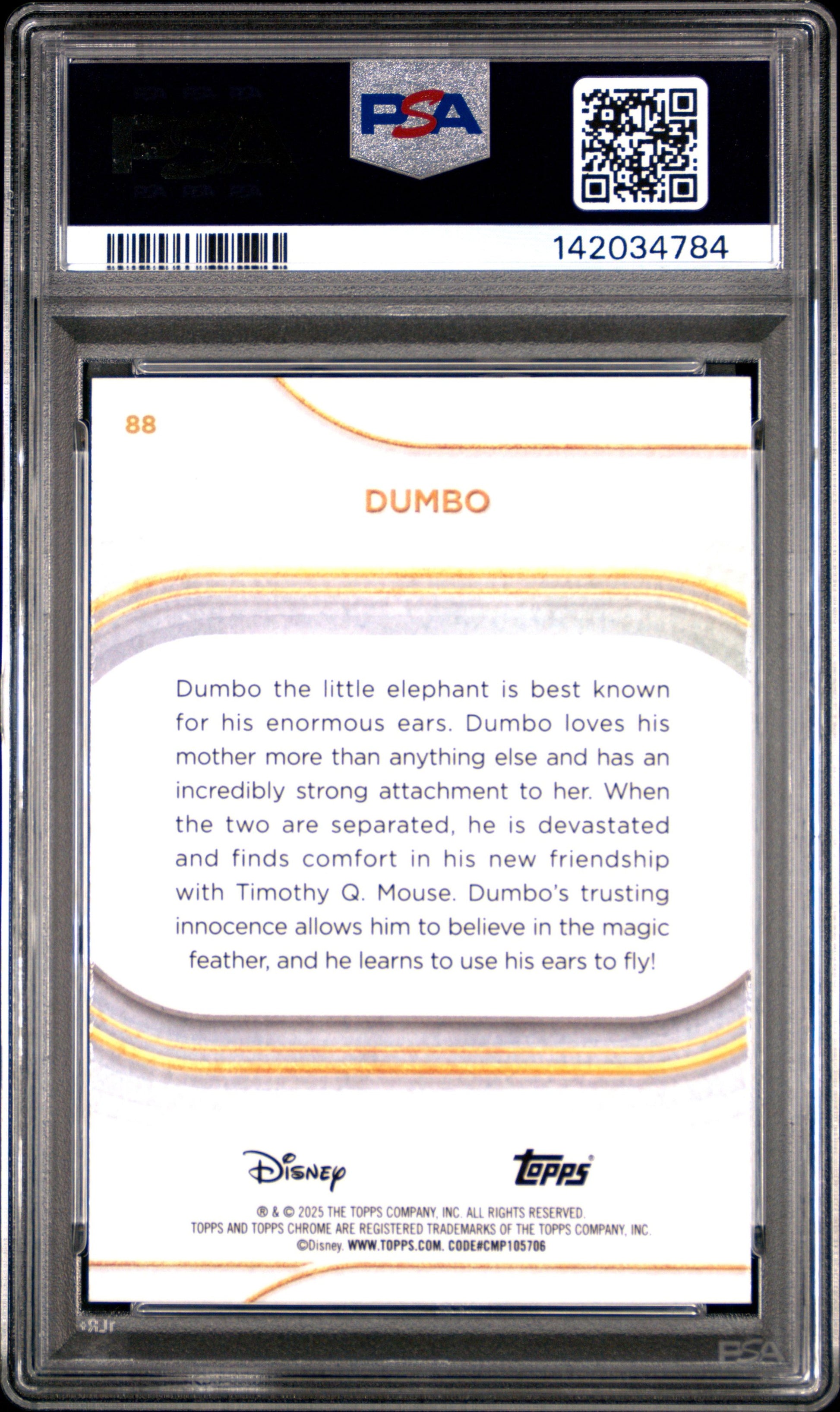 Graded 2025 Topps Chrome Disney Sapphire Dumbo #88 Trading Card PSA 10 Gem Mint