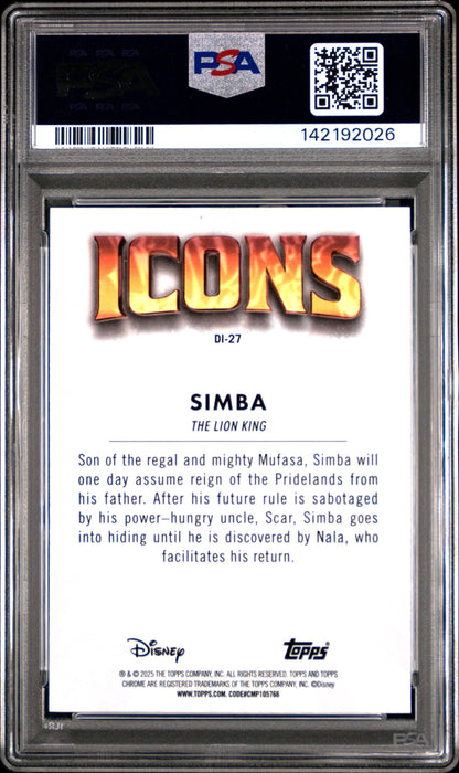 Graded 2025 Topps Chrome Disney Simba #27 Icons The Lion King Trading Card PSA 10 Gem Mint