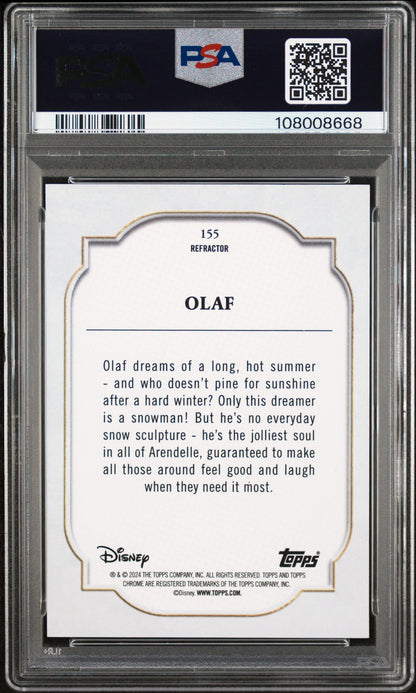 Graded 2024 Topps Chrome Disney Olaf #155 Refractor Frozen Trading Card PSA 10 Gem Mint