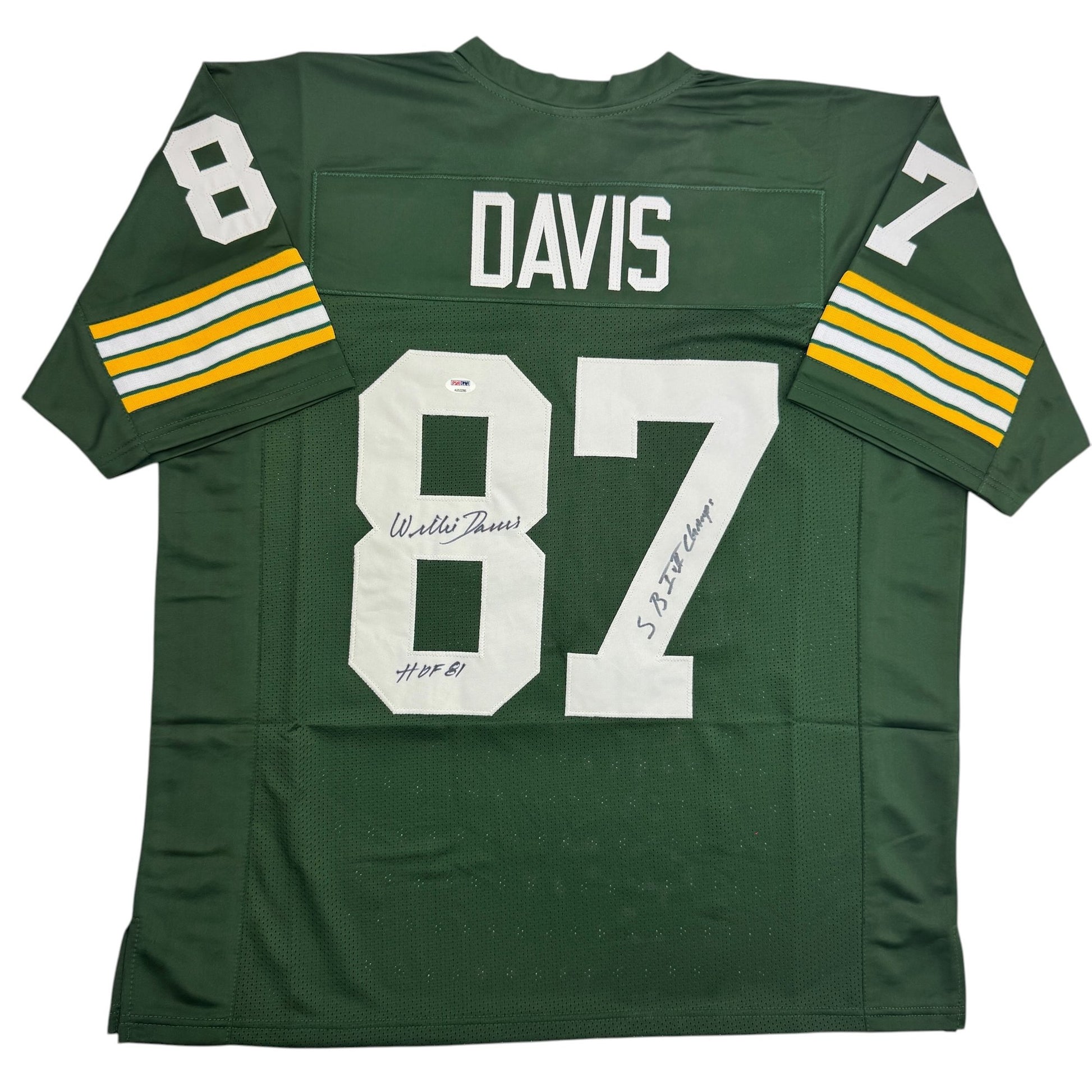 Autographed/Signed Willie Davis HOF 81 & SB Champs Green Bay Green Football Jersey PSA/DNA COA