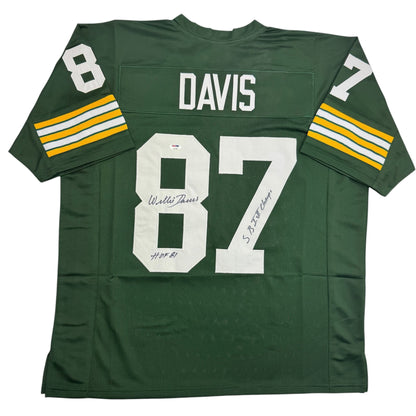 Autographed/Signed Willie Davis HOF 81 & SB Champs Green Bay Green Football Jersey PSA/DNA COA