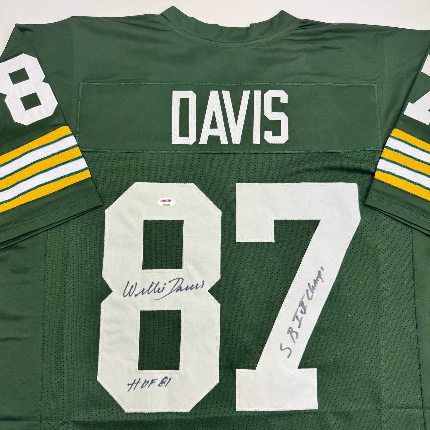 Autographed/Signed Willie Davis HOF 81 & SB Champs Green Bay Green Football Jersey PSA/DNA COA