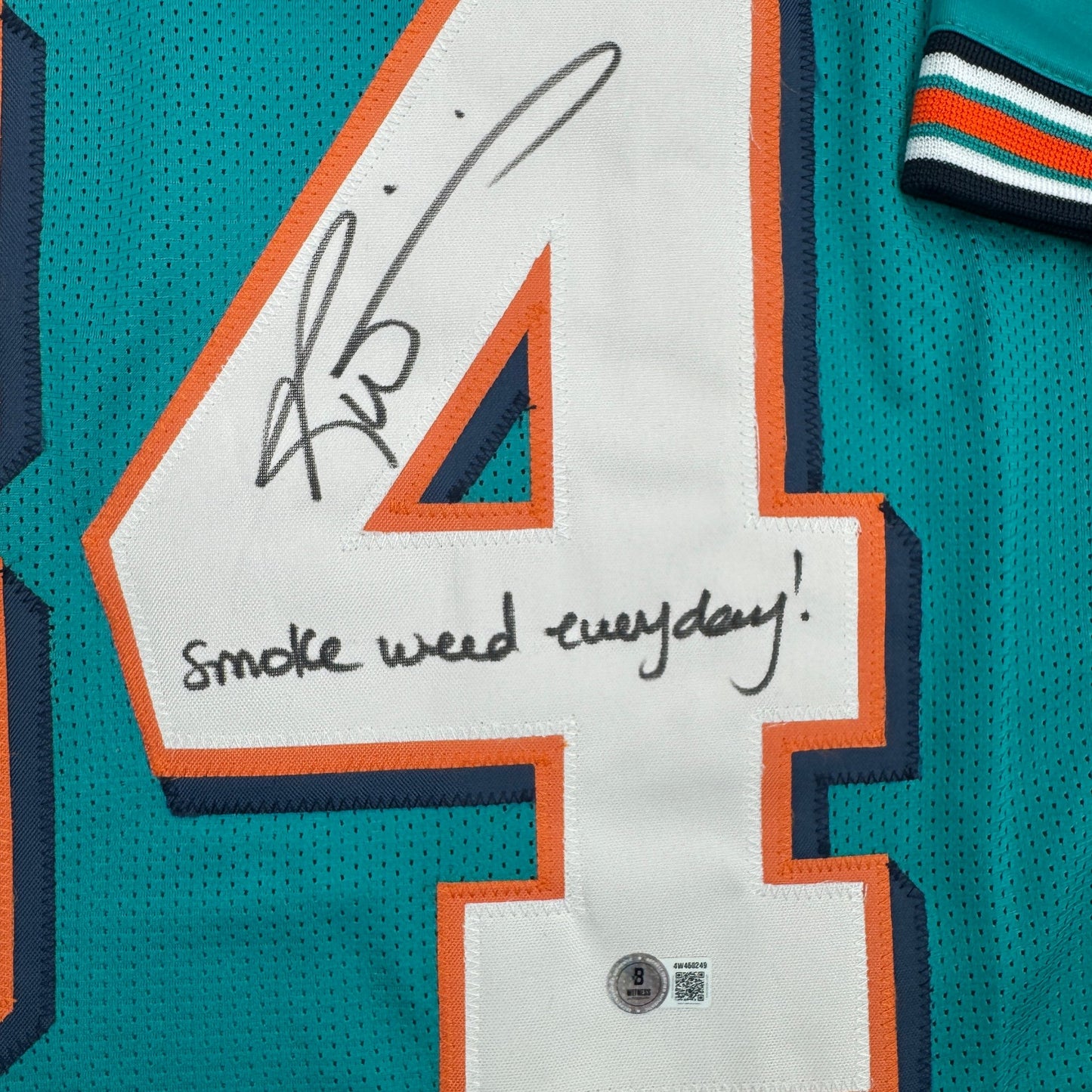Autographed/Signed Ricky Williams Smoke Weed Everyday Miami Teal Football Jersey Beckett BAS COA